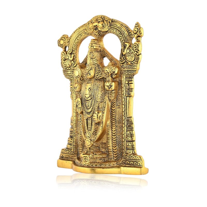 Collectible India Metal Tirupati Balaji Idol, 9 x 6 x 1.5 Inches, Golden