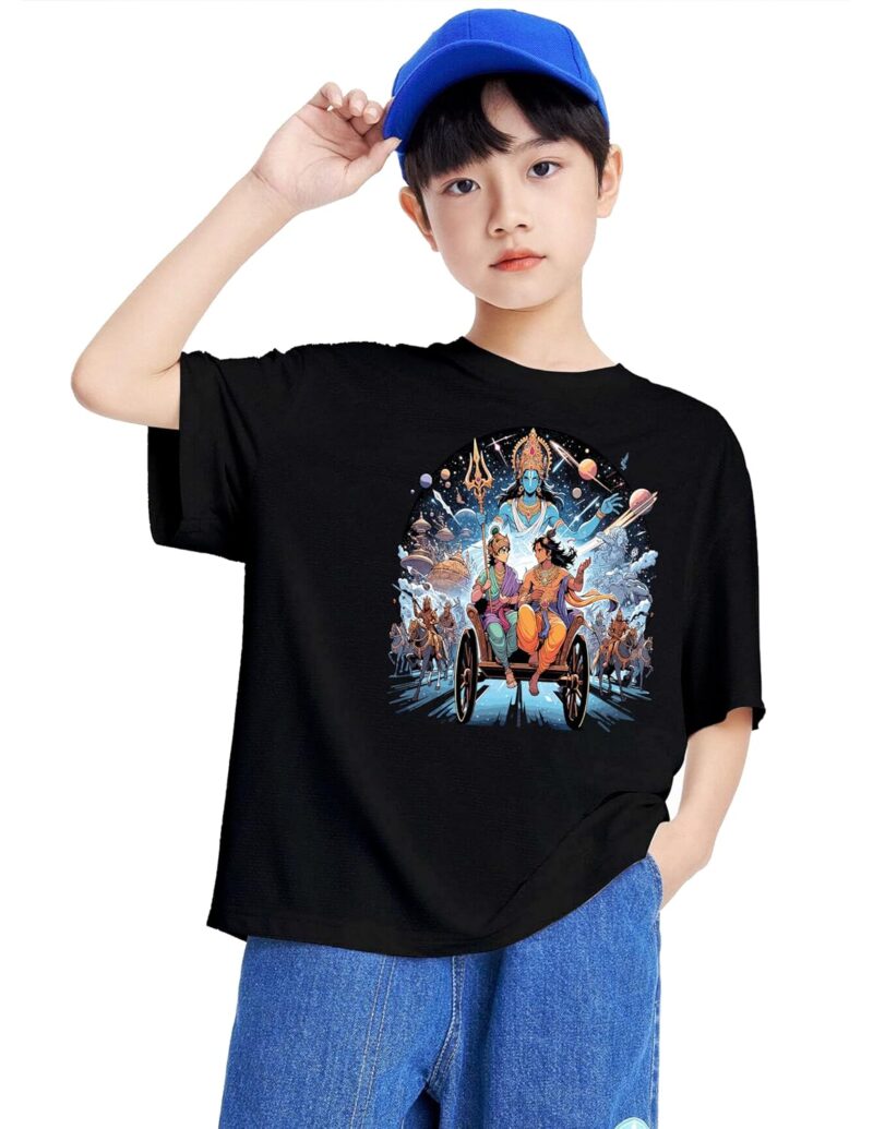 MODARUE Hindu God Graphic Printed Oversized Round Neck Drop Shoulder Casual Tshirt for Boys Kids