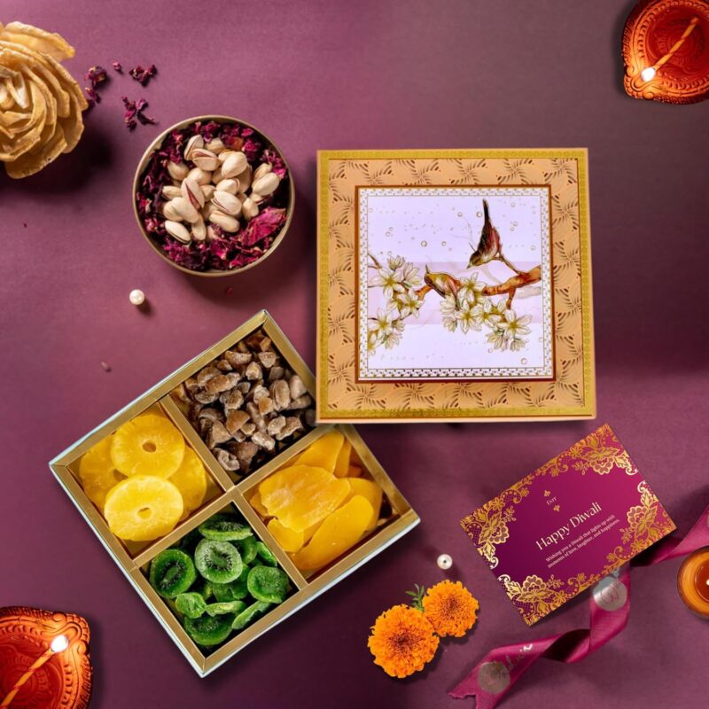 Evrr Premium Dry Fruits Gift Box - Dried Mango, Pineapple, Kiwi, Awla Candy (100g X 4) Perfect for Diwali Gifting Assorted Nuts & Dry Fruits | Festive Gift Hamper for Family & Friends combo gift pack