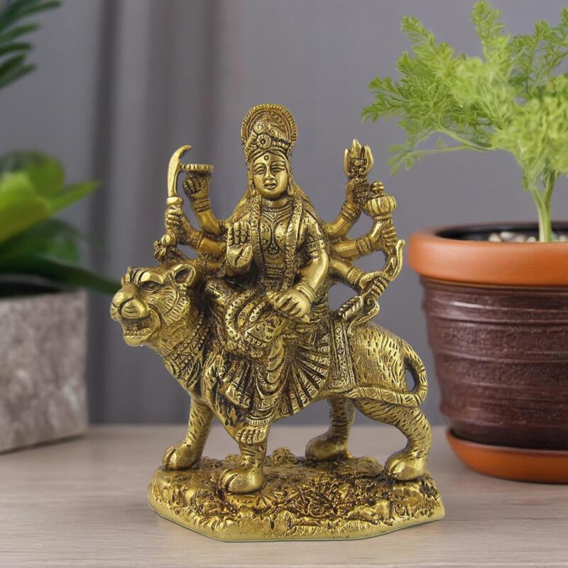 Amazon Brand - Umi Brass Durga Statue Idol On Lion for Home Decor Temple | Height : 5.7 Inches