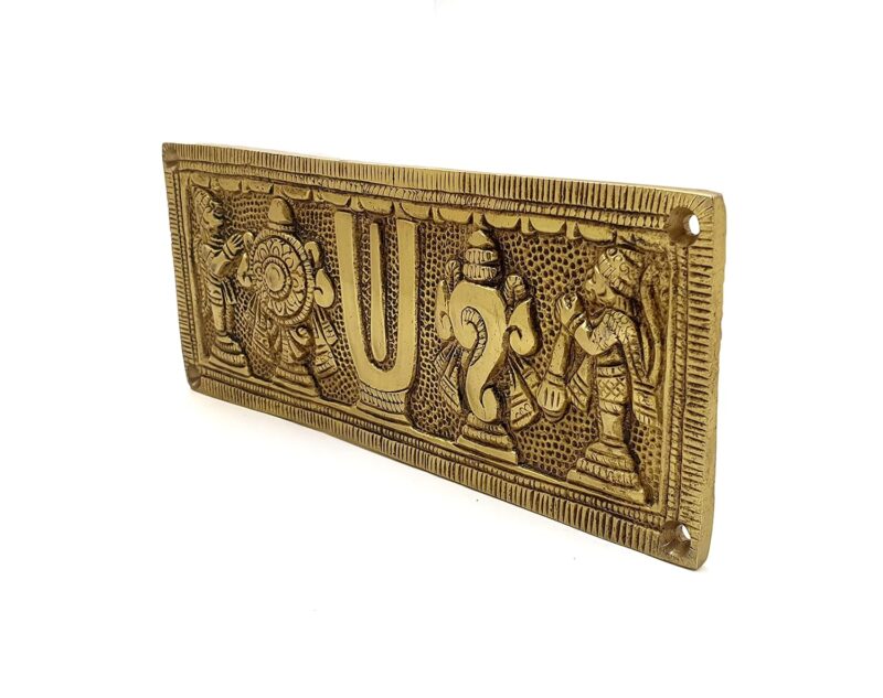 Two Moustaches Brass Shankh Chakra Namah with Hanuman and Garuda Wall Hanging, Antique Yellow, Standard, Pack of 1