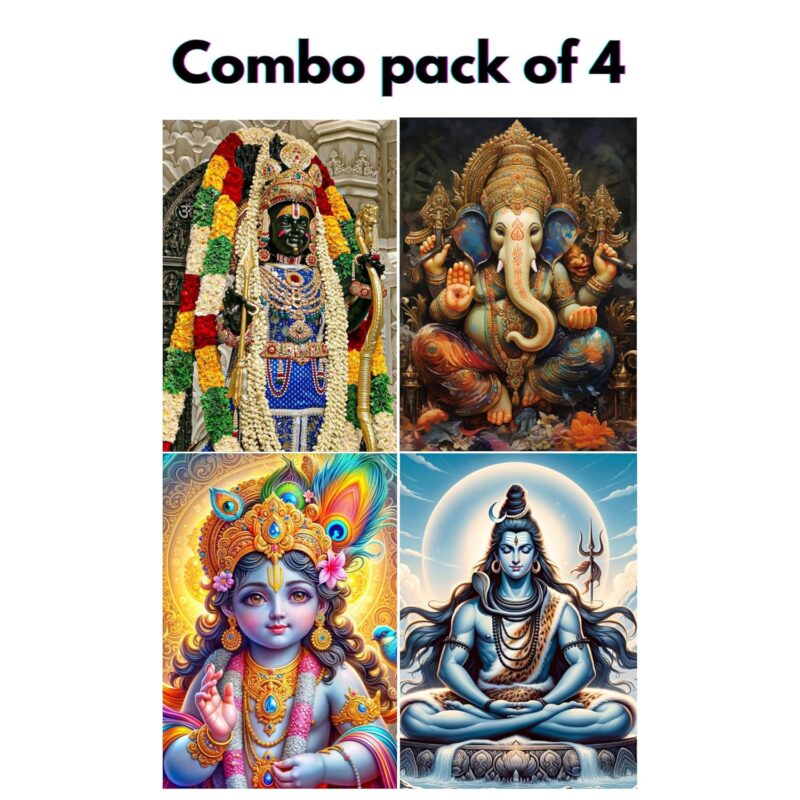 Hindu God Decorative Wall Stickers | Self Adhesive, Just Peel & Stick - Unframed (Combo Pack of 4)