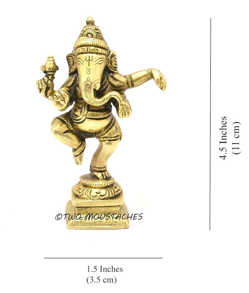 Two Moustaches Brass Dancing Ganesha Decor Idol for Home Temple, Ganesha Statue for Home, Lord Ganesha Statue, Size - 4.5 Inches, Standard, Pack of 1