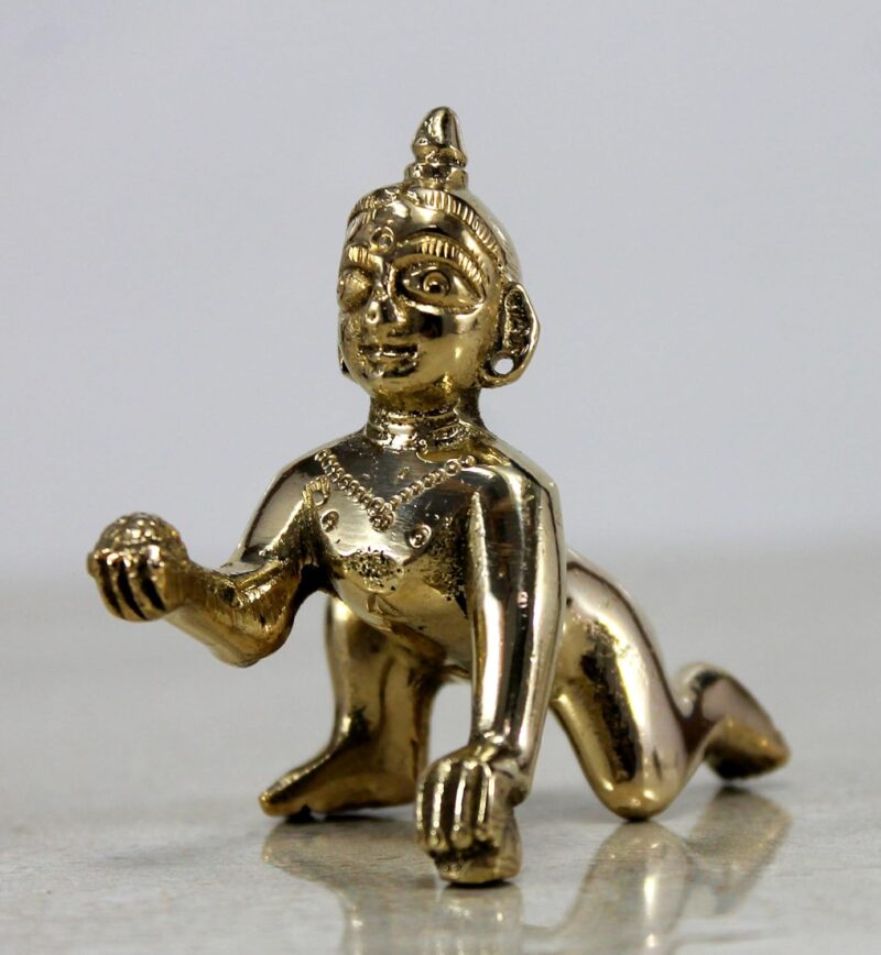 StonKraft - Brass Laddoo Gopal Baby Krishna Murti Idol Statue Sculpture (5.5 cm)