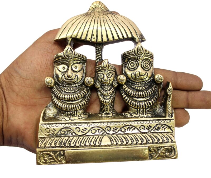 ESPLANADE Brass Puri Jagannath Balaram and Subhadra Maa Idol Murti Statue Sculpture - Golden - 5.25" Inches (5.25" Inch)