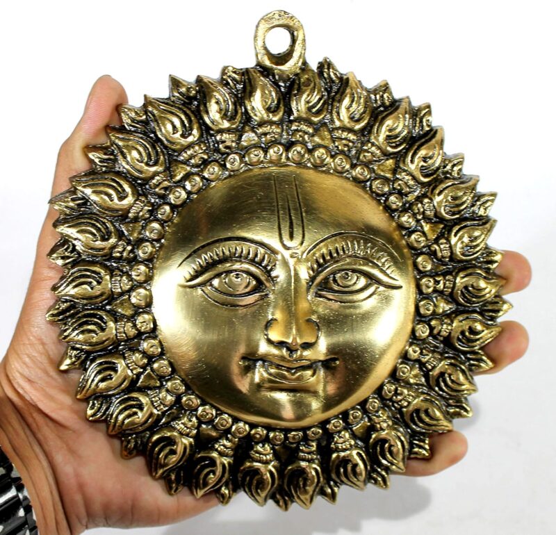 StonKraft figures themed Brass Wall Hanging Decor Sun Surya Bhagwan Face Idol - Standard, Golden