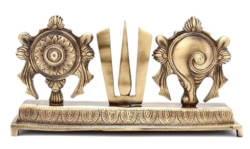 Two Moustaches 9 Inches Brass Shankh Chakra Namah Showpiece, Housewarming Gifts for New Home, Brass Pooja Idols, Return Gifts for Pooja, Standard, Pack of 1