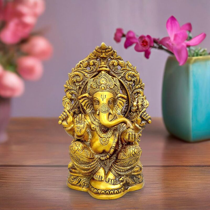 Amazon Brand - Umi Lord Ganesha Brass Statue Idol Statue Murti, Height : 9 inch