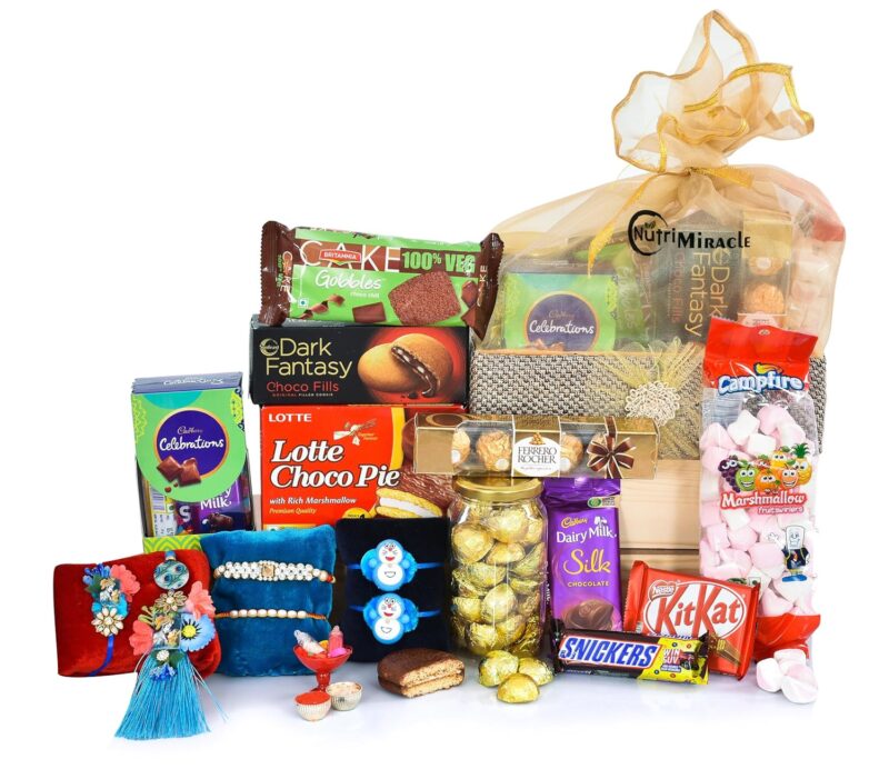 NUTRI MIRACLE Chocolate Basket Gift Hamper | Rakhi And Chocolate Combo For Brother | Festive Gift Hamper | Siblings Gift