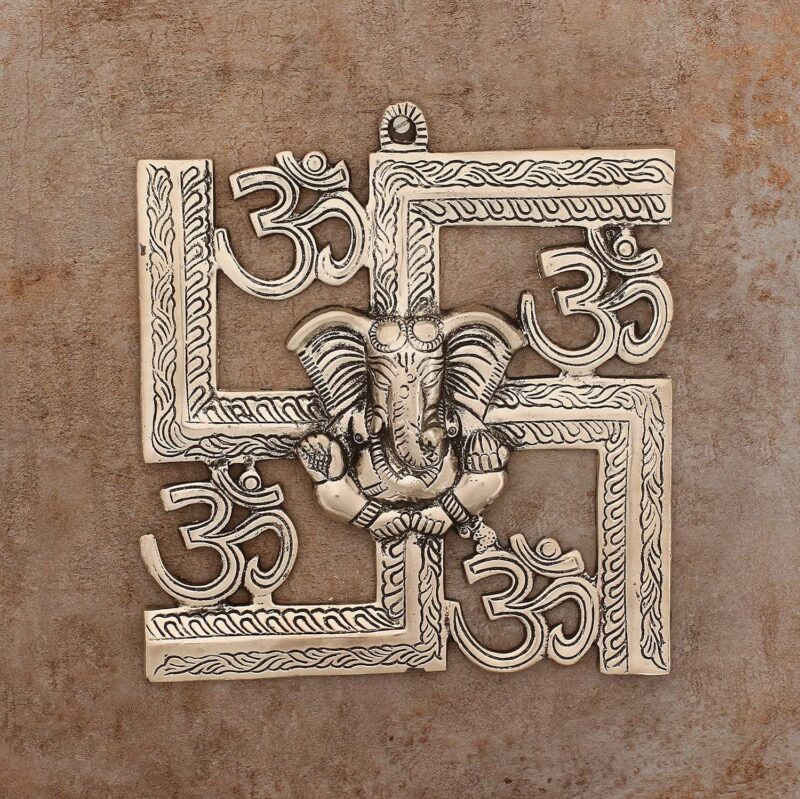 Artisyn Silver Lord Ganesha On Om Swastik Symbol Metal Wall Hanging - Exquisite Hindu God Figurine for Home, Temple, Office, Sacred Spaces - Gift for Housewarming, Festive Occasions