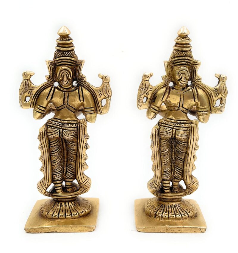 Bhunes Brass Deep Lakshmi Idols, Diya Lady Brass, Depa Laxmi Lady Standing with Lamps, Deeplakshmi, Deep Laxmi Set of 2,Gold, 6 Inch, 1 Piece