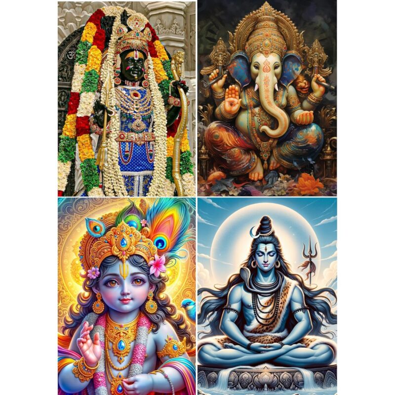 Hindu God Decorative Wall Stickers | Self Adhesive, Just Peel & Stick - Unframed (Combo Pack of 4)