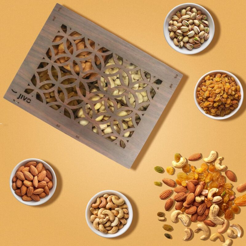 Jivo Dry Fruits Gift Box Wooden- 400g (100g Each of Cashews, Almonds, Pistachios, and Raisins) | Healthy Gift Hamper for Every Occasion | Diwali Gift Pack for Family, Friends, Corporate, and Office Gifts | Festive Celebration Combo Pack