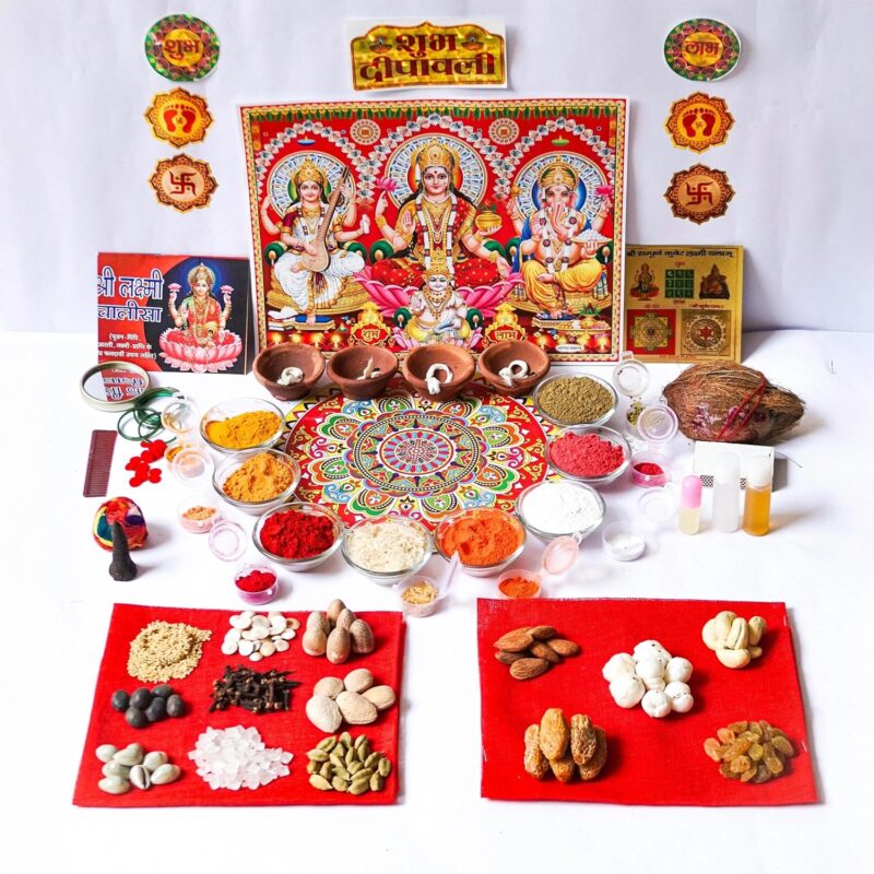 Complete Diwali Pooja Samagri Kit – Over 42 Essential Items for Lakshmi Pujan Make Your Diwali Celebrations Spiritually Fulfilling and prosperous with Our Complete Diwali Pooja Samagri Kit.