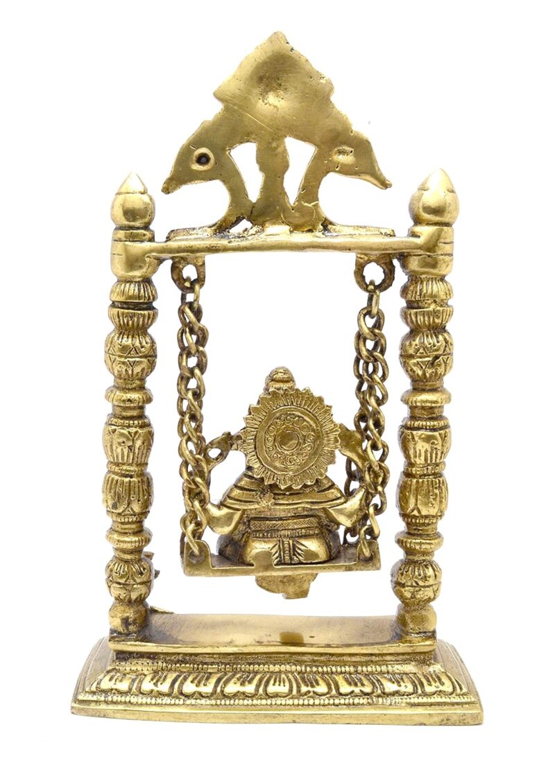 Two Moustaches Brass Antique Yellow Ganesha on Swing Jhoola Showpiece, Standard, Pack of 1