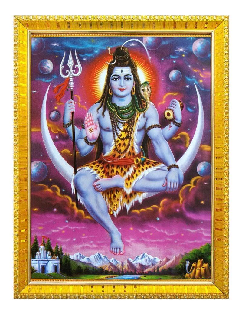 Koshtak Shiva/shankar/bholenath ji on moon Giving blessing (30 x 23 cm) photo frame with Laminated Poster for puja room temple Worship/wall hanging/gift/home decor