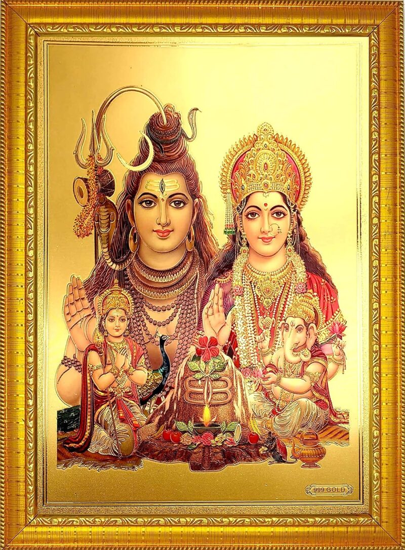 ADA Handicraft Premium God Shankar Family Photo for Pooja, Hindu Bhagwan Devi Devta Shiva Parvati Photo, God Photo Frames, Wall Decor Photo Frame Wood,Multicolor (35 * 25) cm