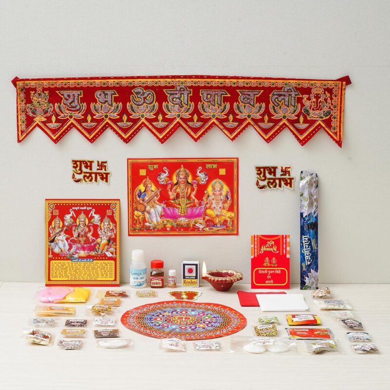 iinfinize Diwali Pujan 41 Items Deepawali Ganesh Mahalaxmi Sampurn Pooja Samagri Kit Traditional Pooja Vidhi with Poster