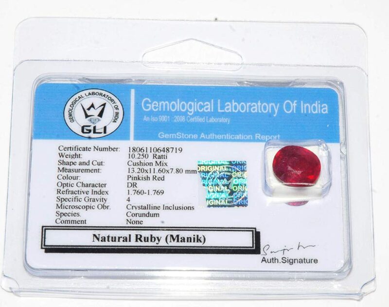 S KUMAR GEMS & JEWELS Certified 6.25 Carat/Ct Natural Ruby Stone (Manik,manikya,maanik Stone) Original Gemstone