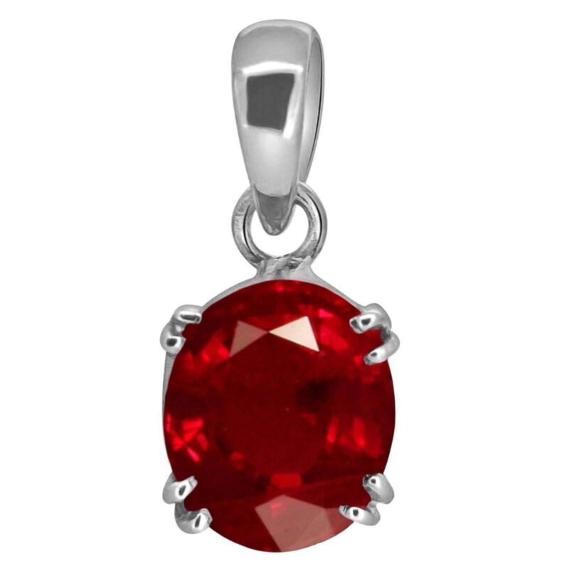 Anuj Sales Certified Deluxe Quality Natural 2.25 Ratti 1.23 Carat Natural Ruby Manik Ashtadhatu Silver Plated Pendant/Locket Gemstone by Lab Certified(Top AAA+) Quality for Women's and Men's