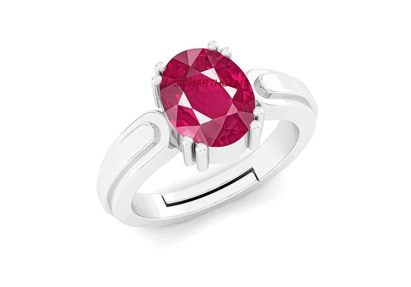 AKSHITA GEMS 7.00 Ratti 6.25 Carat A+ Quality Natural Burma Ruby Manik Unheated Untreatet Gemstone Silver Ring for Women's and Men's(GGTL Lab Certified)