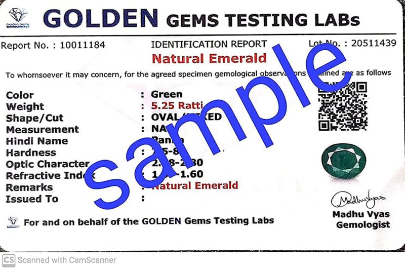 EVERYTHING GEMS Zambian Emerald Stone with Lab Certified Card & Guarantee Card 9.00 Ratti Emerald Stone/Original Emerald Gemstone/Panna Stone Natural Certified