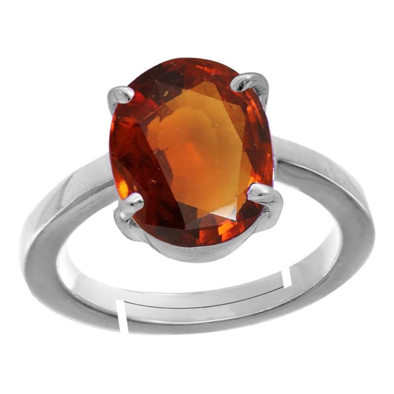 Akshita gems A1 Quality 7.25 Ratti 6.25 Crt Natural and Certified Hessonite Garnet (Gomed) Astrological Gemstone Adjustable Silver Ring for Men and Women