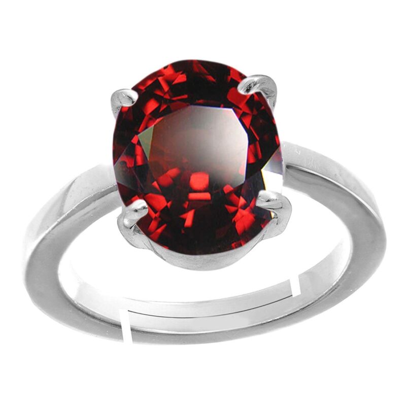 Akshita gems A1 Quality 9.25 Ratti 8.25 Crt Natural and Certified Hessonite Garnet (Gomed) Astrological Gemstone Adjustable Silver Ring for Men and Women