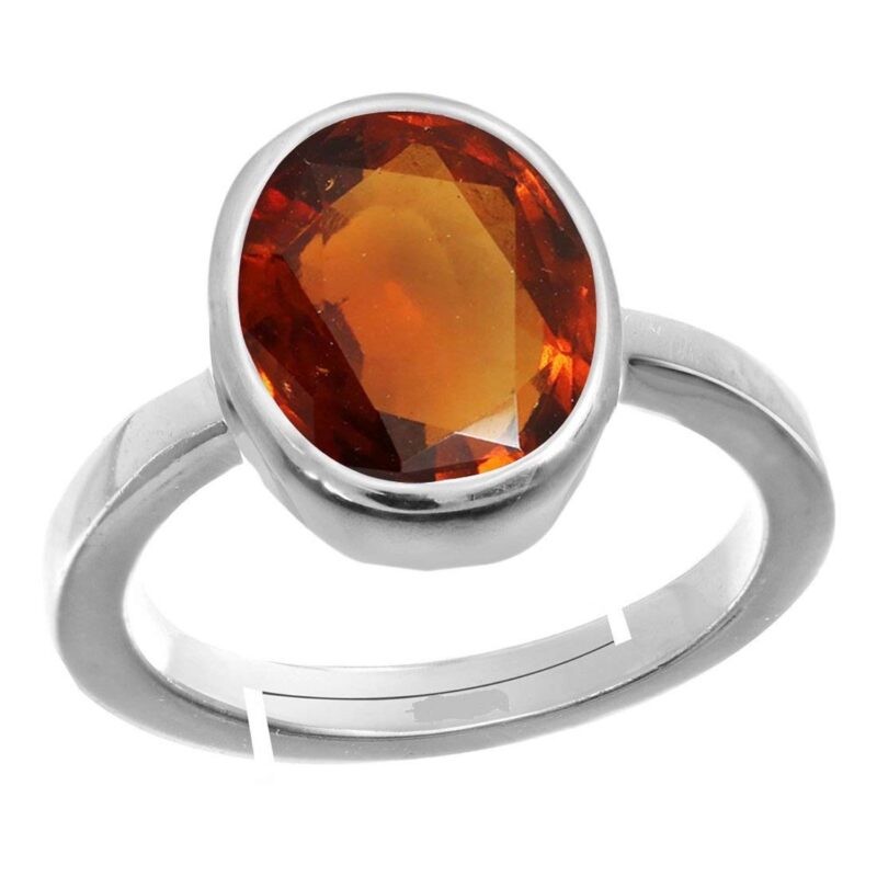 Akshita gems A1 Quality 7.25 Ratti 6.25 Crt Natural and Certified Hessonite Garnet (Gomed) Astrological Gemstone Adjustable Silver Ring for Men and Women