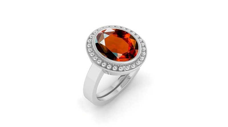 Akshita Gems 5.25 Ratti 4.00 Carat Certified A+ Quality Natural Hessonite Garnet Gomed Adjustable Silver Ring Loose Gemstone for Women's and Men's