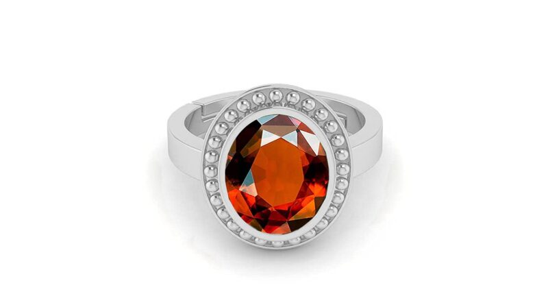 Akshita Gems 5.25 Ratti 4.00 Carat Certified A+ Quality Natural Hessonite Garnet Gomed Adjustable Silver Ring Loose Gemstone for Women's and Men's