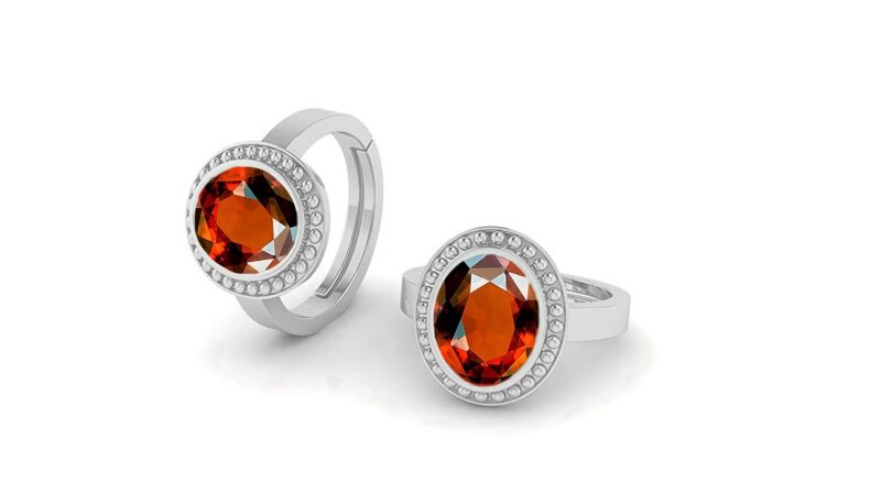 Akshita Gems 5.25 Ratti 4.00 Carat Certified A+ Quality Natural Hessonite Garnet Gomed Adjustable Silver Ring Loose Gemstone for Women's and Men's