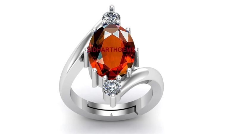 AKSHITA GEMS 7.00 Carat Certified A+ Quality Natural Hessonite Garnet Gomed Adjustable Silver Ring Loose Gemstone for Women's and Men's