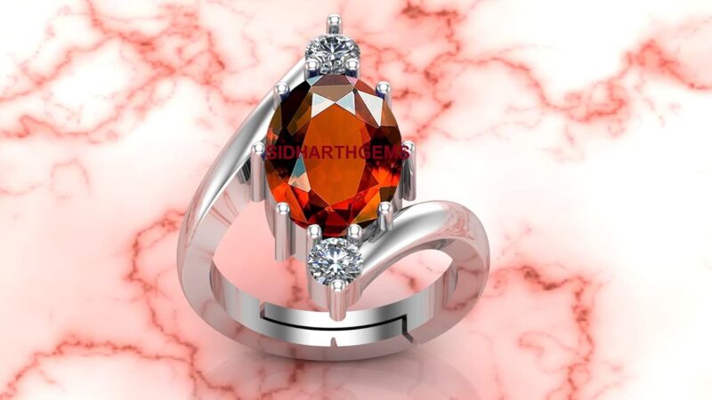 AKSHITA GEMS 7.00 Carat Certified A+ Quality Natural Hessonite Garnet Gomed Adjustable Silver Ring Loose Gemstone for Women's and Men's