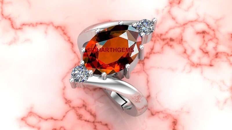 AKSHITA GEMS 7.00 Carat Certified A+ Quality Natural Hessonite Garnet Gomed Adjustable Silver Ring Loose Gemstone for Women's and Men's