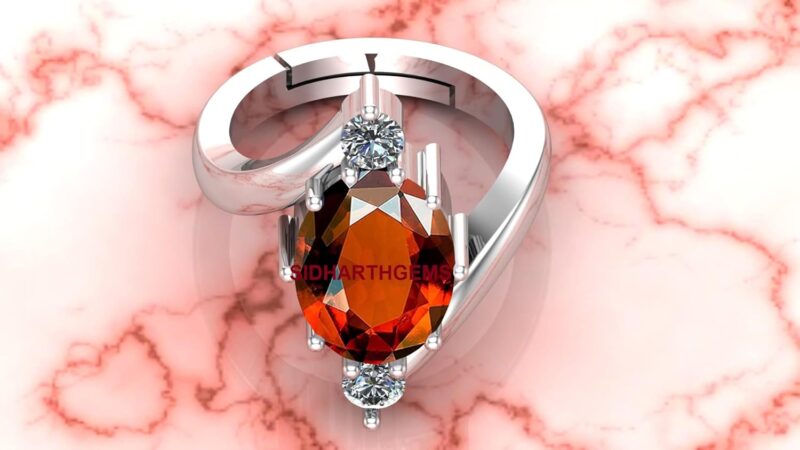 AKSHITA GEMS 7.00 Carat Certified A+ Quality Natural Hessonite Garnet Gomed Adjustable Silver Ring Loose Gemstone for Women's and Men's