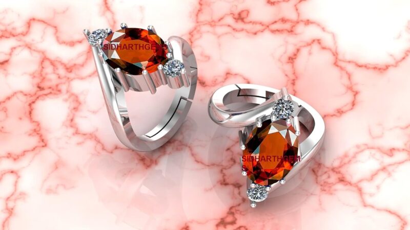 AKSHITA GEMS 7.00 Carat Certified A+ Quality Natural Hessonite Garnet Gomed Adjustable Silver Ring Loose Gemstone for Women's and Men's