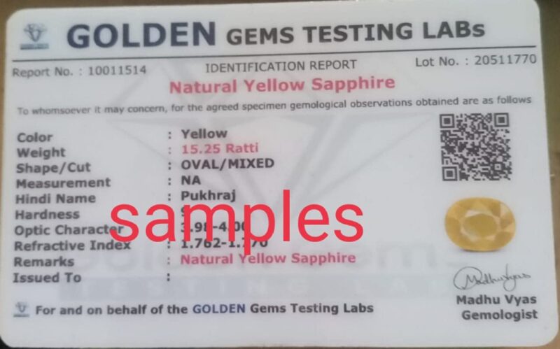 EVERYTHING GEMS 4.50 Carat Cultured Yellow Sapphire Gemstone Certified Cultured Pukhraj Stone Lab Tested Astrological Purpose Pushparaag Stone Ceylon