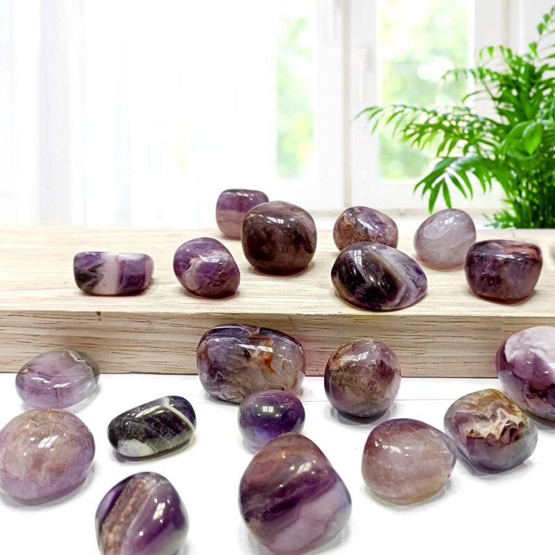 Shubhanjali Crystal Amethyst Tumble Stone Pebble Amethyst Crystals Raw Tumbled Gemstone for Reiki Healing Vastu Correction Gravels for Aquarium Home Décor Garden Table 100 Gm