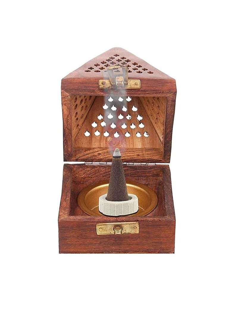 THE URBAN WOODS Wooden Incense Sticks Pyramid Box Fragrance Stand Holder Agarbatti Dhoop Dhup Cup Cone Batti Stand Incense Holder for Pooja Puja(3 Inch, Brown)