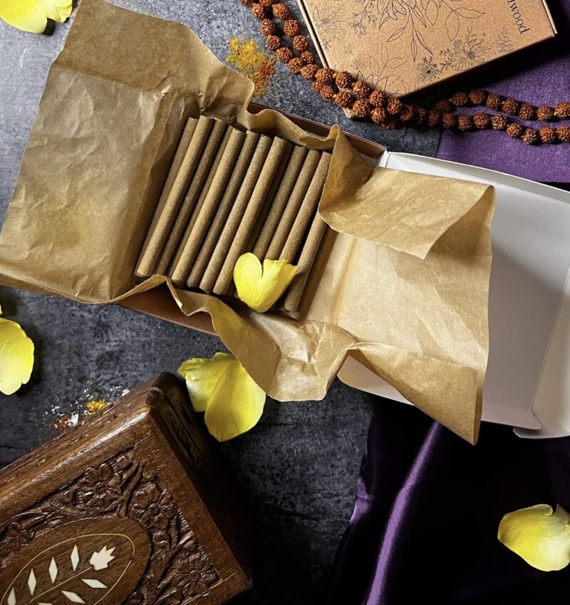 AMAYAH Luxury Organic Dhoop Sticks | Bambooless Patchouli Fragrance (100% Herbal & 0% Charcoal) | Organic & Natural Incense Dhoop Sticks | 30 Bambooless Sticks + Holder