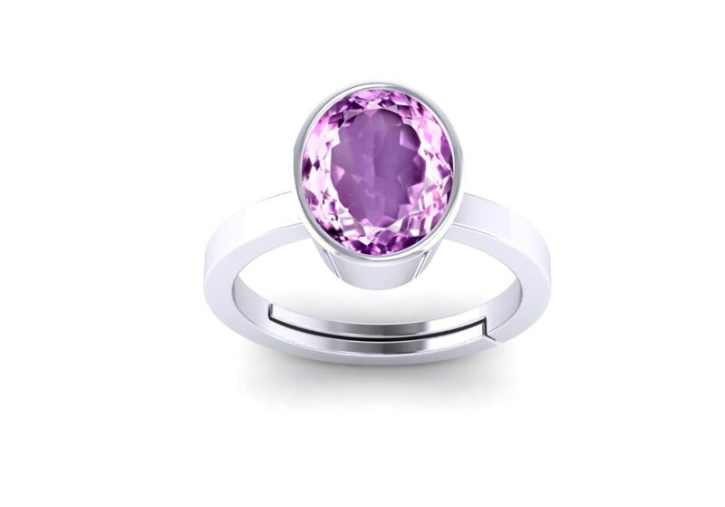 Parineeta Gems Certified Natural 6.00 Ratti Amethyst Parineeta Gemstone (Kathela) Astrological Parineeta Gemstone Silver Plated Ring for Men & Women By lab Certified