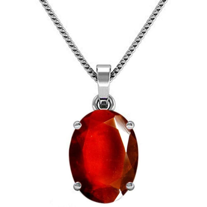 AKSHITA GEMS Gomed Pendant Locket 7.25 Ratti Silver Plated Natural and Certified Hessonite Garnet (Gomed) Astrological Gemstone Stone for Men and Women