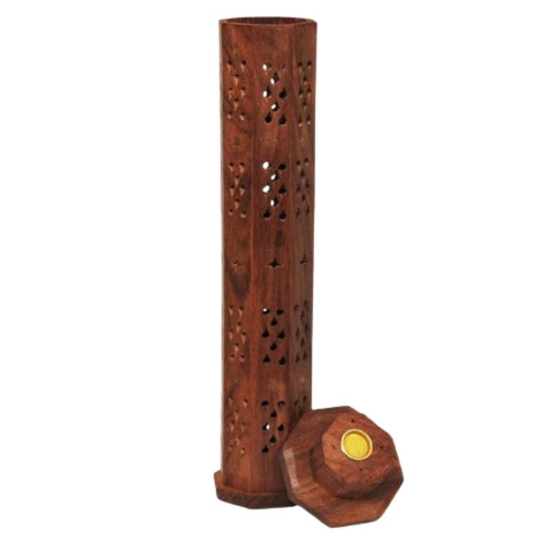 Wooden Incense Holder | Temple Decoration | Tower Incense Box Fragrance Stand Holder Agarbatti Dhoop Holder | Ash Catcher Home | Mandir Item | Tower Agardaan | Agarbati Stand (Brown)