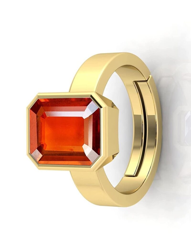 Kirti Sales A1 Quality 12.00 Ratti 11.00 Carat Natural and Certified Natural Hessonite, Loose Gemstone Garnet Gomed Astrological Gemstone Adjustable Gold Plated Ring for Men and Women