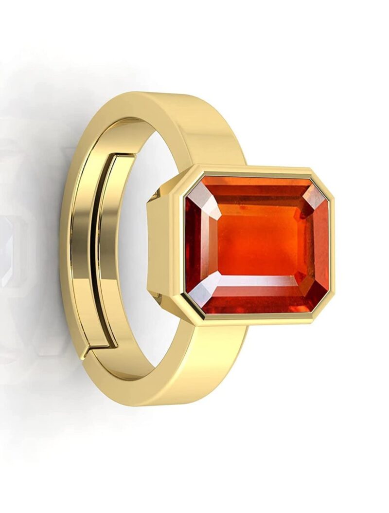 Kirti Sales A1 Quality 12.00 Ratti 11.00 Carat Natural and Certified Natural Hessonite, Loose Gemstone Garnet Gomed Astrological Gemstone Adjustable Gold Plated Ring for Men and Women