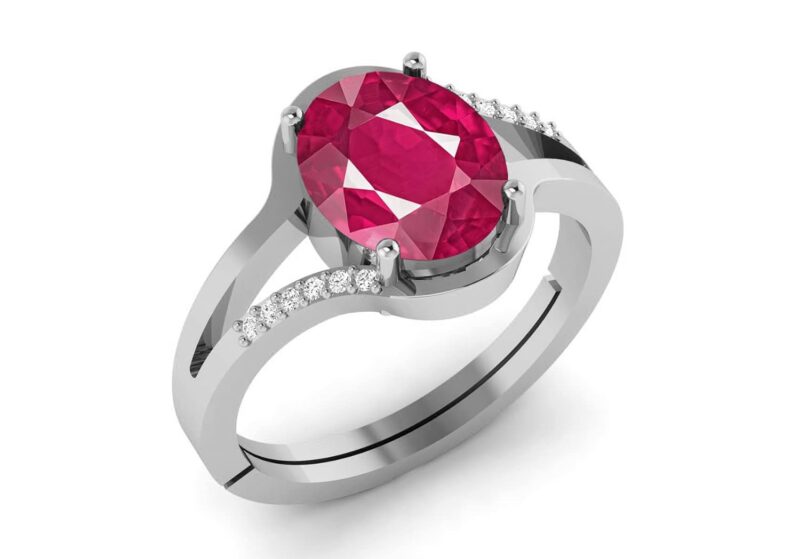 DINJEWEL 13.25 Ratti 12.00 Carat Unheated Untreatet Natural AA++ Quality Ruby Manik Loose Gemstone Silver Plated Adjustable Ring for Men And Women's