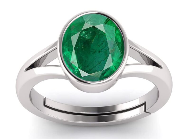 LMDLACHAMA AAA+ Quality Natural Natural Emerald 10.50 Ratti / 9.65 Carat Panna Silver Plated Adjustable Gemstone Ring for Women's and Men's (Lab - Certified)