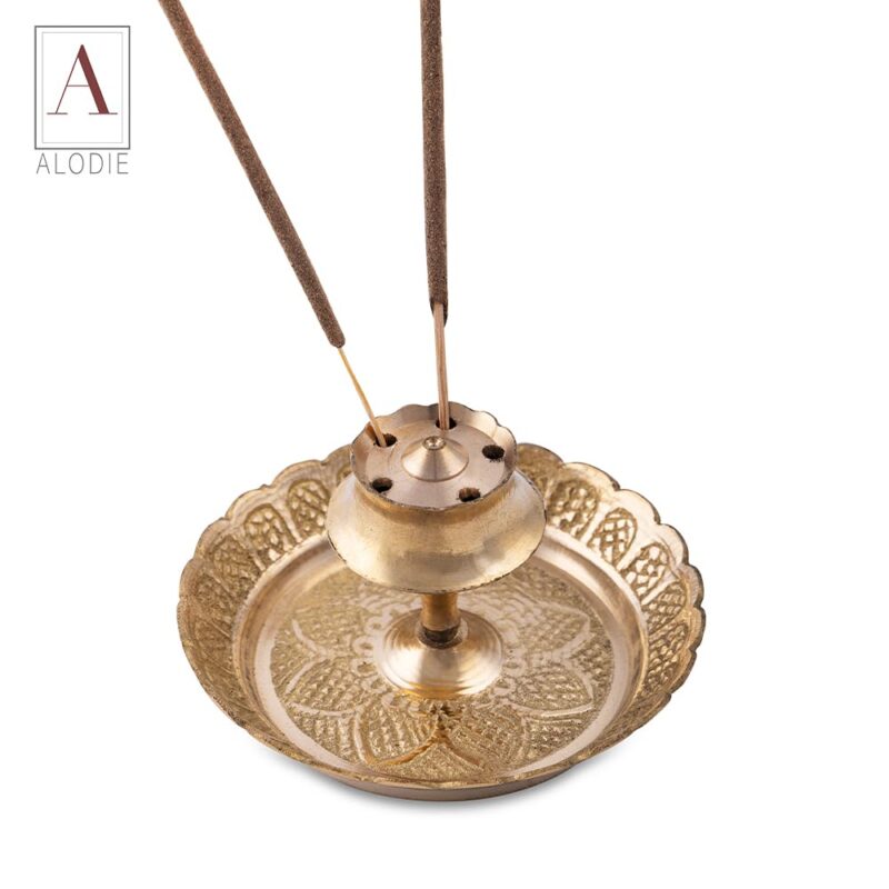 ALODIE - Brass Agarbatti Stand with Ash Catcher - Elegant Brass Agarbatti Stand for Pooja - Enhance Your Rituals with Stylish Agarbatti Holder Ash Collector - Functional Designs Agarbatti Stand (1)