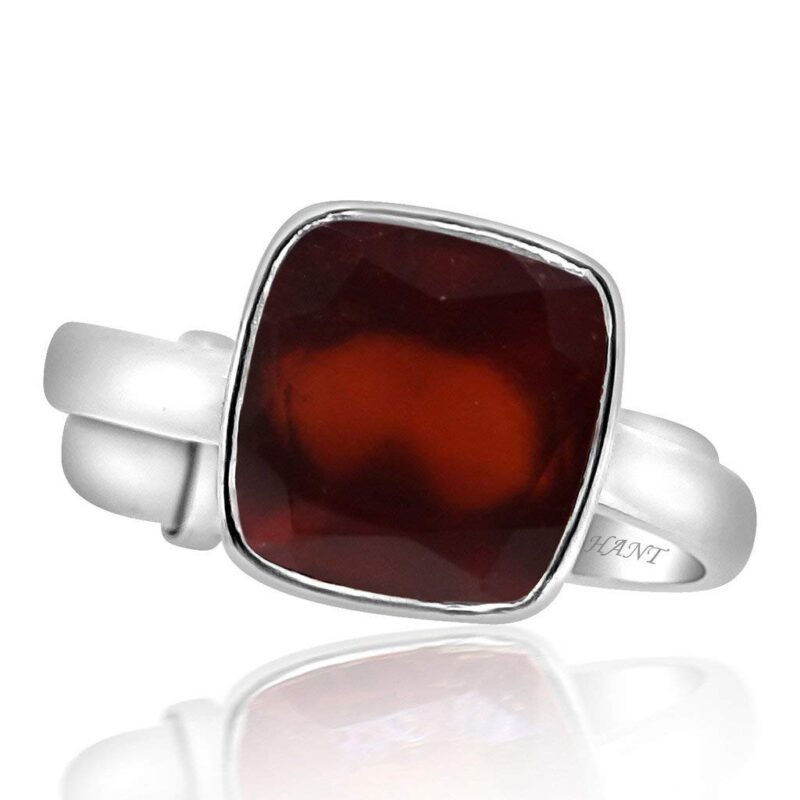 Arihant Gems & Jewels 6.25/7.25/8.25/9.25/10.25/11.25/12.25 Ratti Silver Adjustable Hessonite Garnet/Gomed Ring | Natural & Certified | Astrological Gemstone| Unisex Both for Men & Women